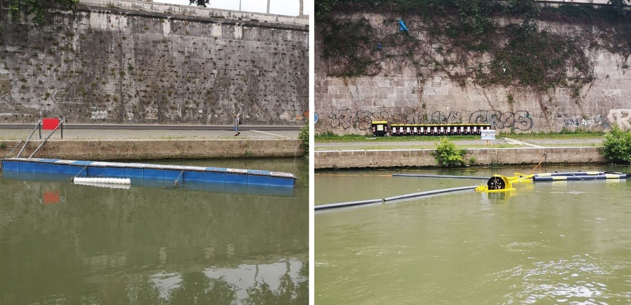 Installate due barriere “acchiappa-plastica” sul fiume Tevere